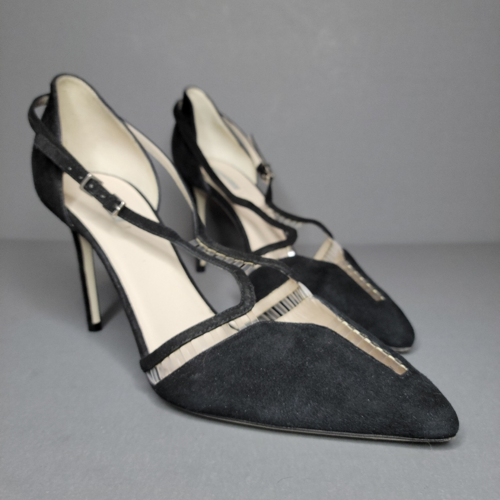 GIORGIO ARMANI Suede T-Strap Illusion Pump, Black